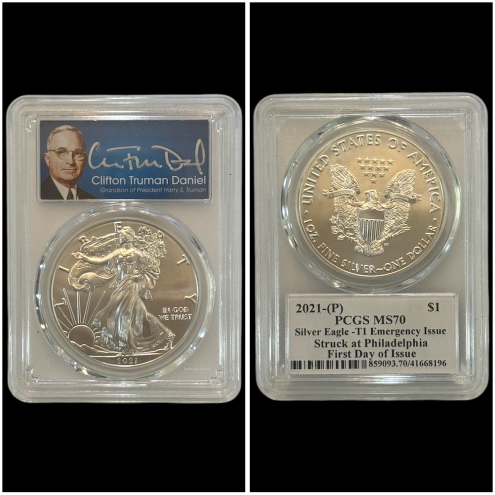 2021-(P) PCGS MS70 Silver Eagle -Emergency Issue at Philadelphia 1st Day PCGS